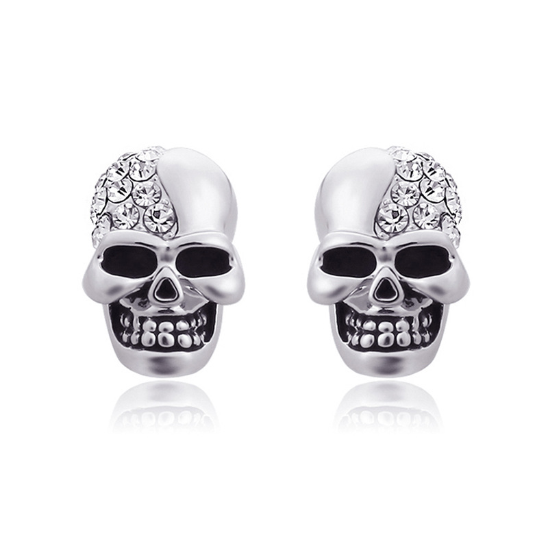 

Retro glossy skull earrings full of diamond stud Halloween jewelry for men and women