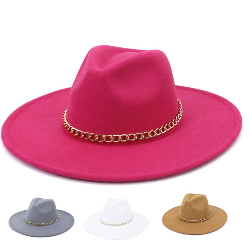 

Wide Brim Hats Fedoras For Women Men Fine Gold Chain Hat Luxury Fashion Party Panama 2021 Autumn 9.2CM, 10