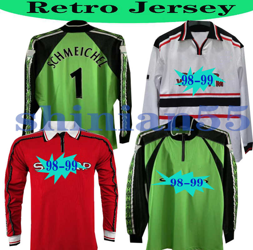 

98-99 Retro United goalkeeper SCHMEICHEL Soccer jersey Giggs SCHOLES Beckham RONALDO CANTONA Solskjaer Uniforms, White;black