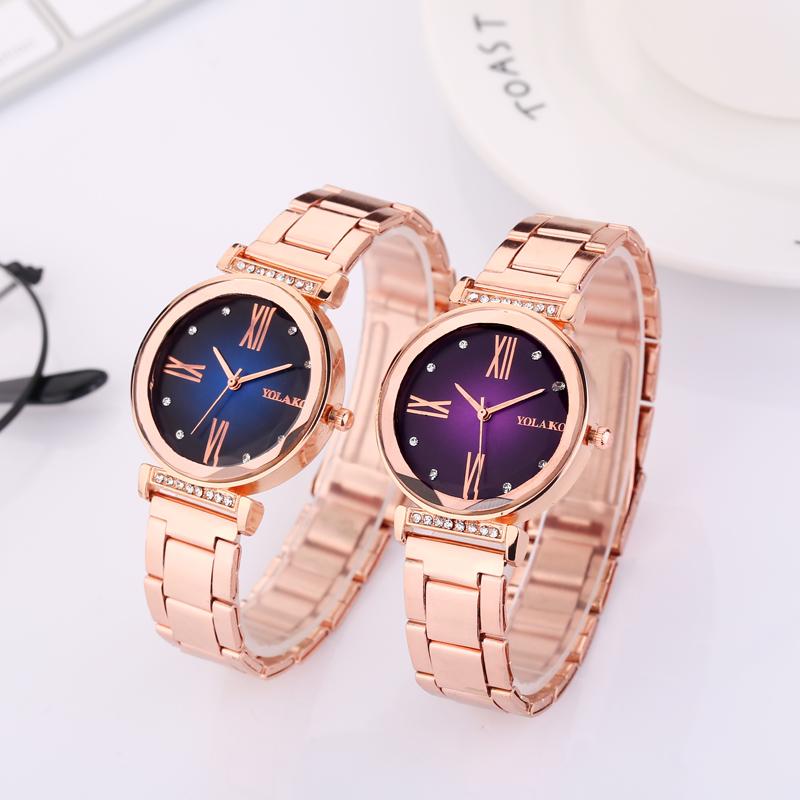 

Wristwatches Romantic Diamond Women Watches Personality Bright Red Stainless Steel Strap WristWatch Ladies Clock Female Gift, Slivery;brown