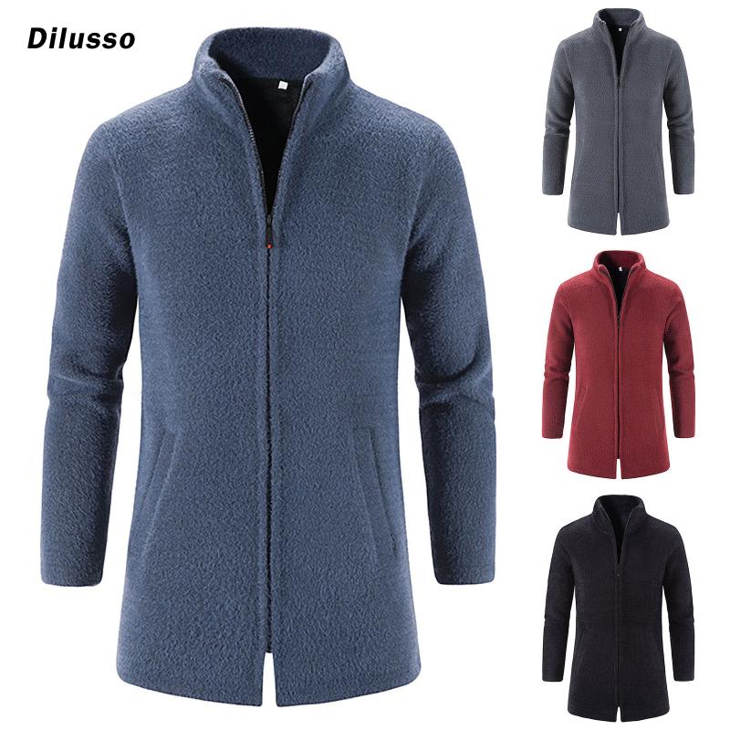 

Men's Trench Coats Fashion Autumn Winter Casual Solid Colors Medium Length Stand Collar Zipper Velvet Windbreaker Jacket Coat Outwear 2022, Tan;black
