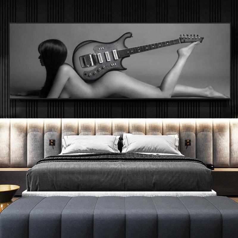 

Paintings Gray Sexy Nude Woman With Guitar Posters And Prints Wall Art Canvas Painting Modern Naked Girl Picture For Living Room Decor