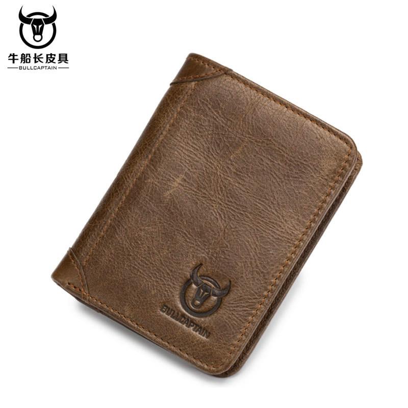

Bullcaptain Fashion Genuine Leather Men Wallet Small Zipper Male Short Coin Purse Brand High Quality Clutch Wallets, Red;black