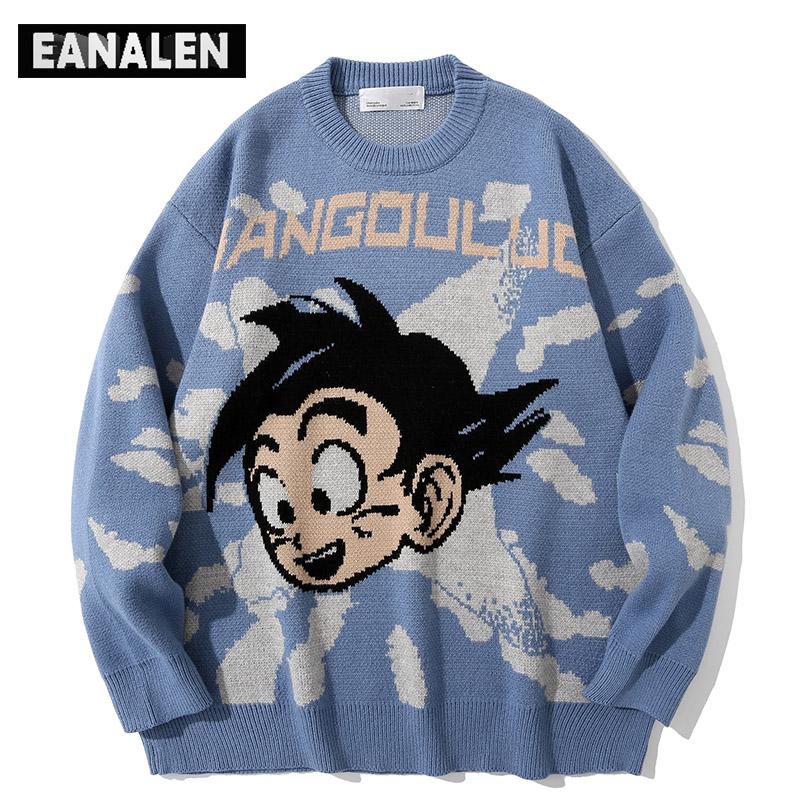 

men's sweaters harajuku vintage anime sweater men winter oversized korean clothing thermal knitting pullover women jumper grandpa ugly, White;black