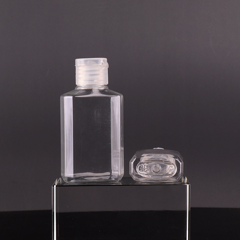 

30ml 60ml Empty PET plastic bottle with flip cap transparent square shape Hand Sanitizer Alcohol Refillable storage for Travel