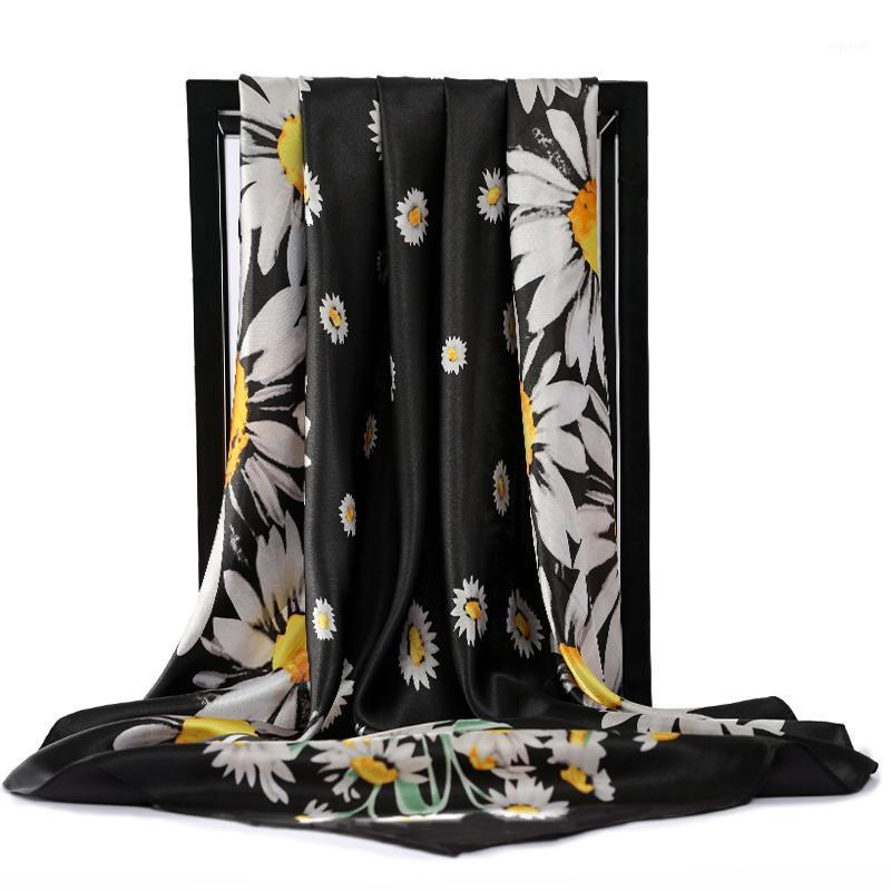 

Scarves Summer Fashion For Women Print Satin Silk Scarf Female 90x90cm Square Shawl Bandana Head Large Hijab Scarfs Ladies, Blue;gray