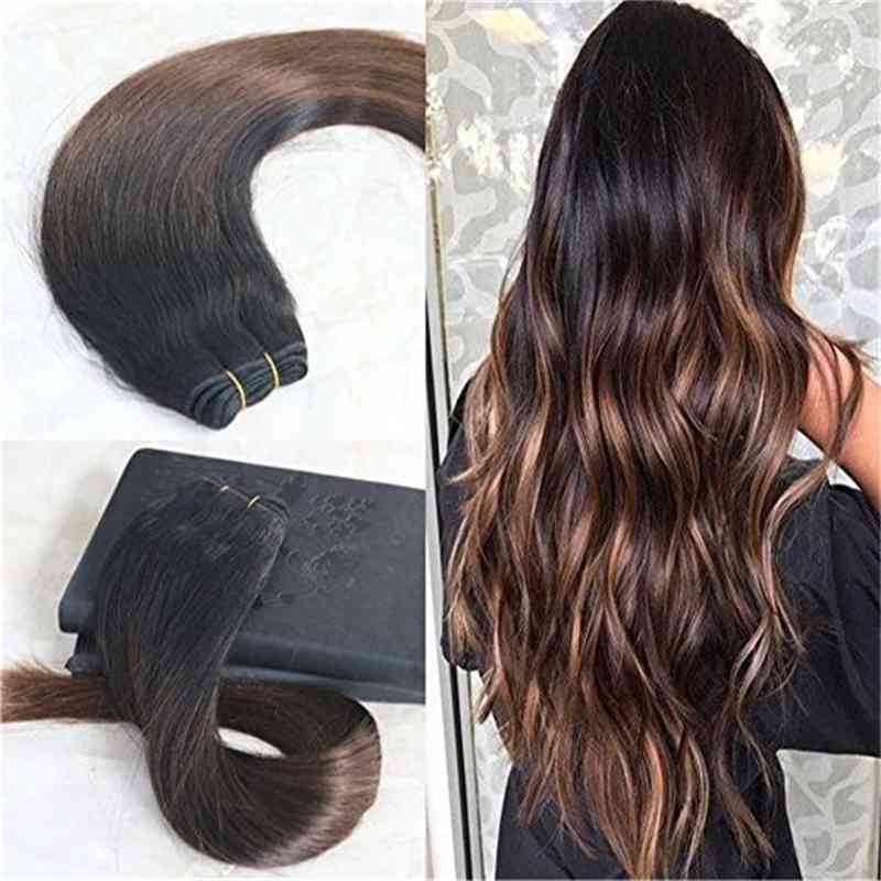 

Human Hair Extensions Balayage Color Natural Black Ombre Chocolates Brown Real Human Hair Double Weft Balayage Hair Bundles