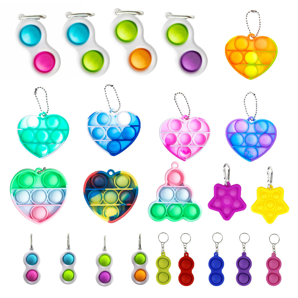 

Tie-dye Simple Dimple Fidget Toys Push It Key chain Sensory Kids Fidget Stress Bubble Key Ring Push Bubble Board Finger Pendant 2021 DHL Shipping