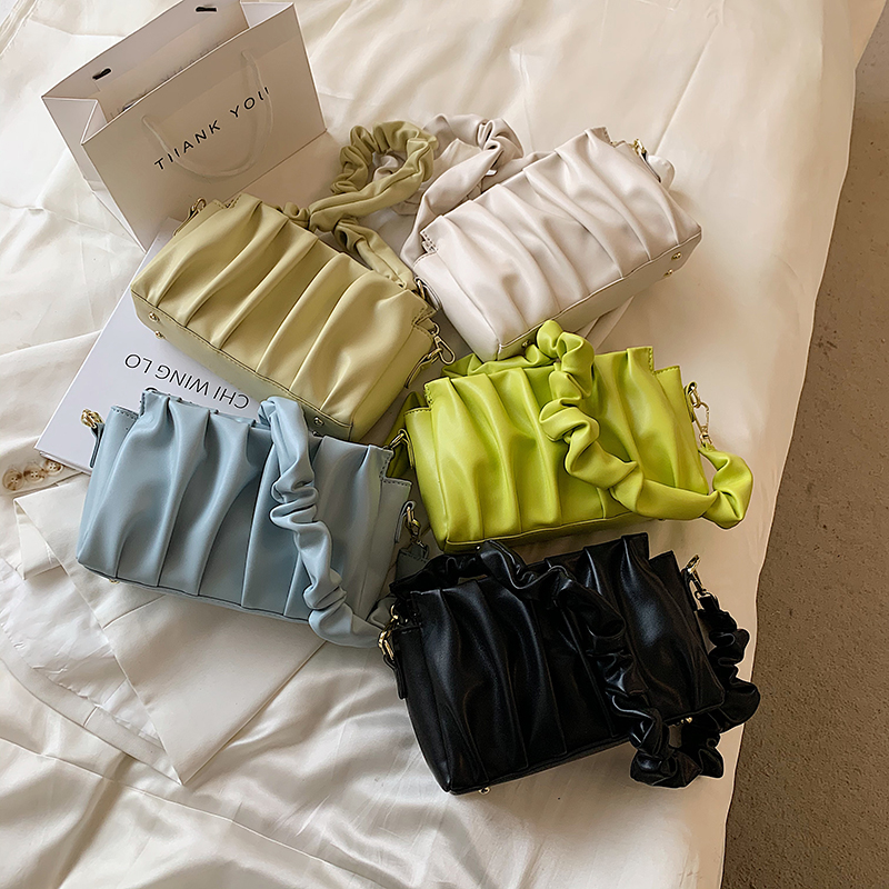 

Crossbody Bags Soft Small PU Leather Folds Female 2021 Summer Simple Casual Trend Fashion Shoulder Handbag and Purses, White