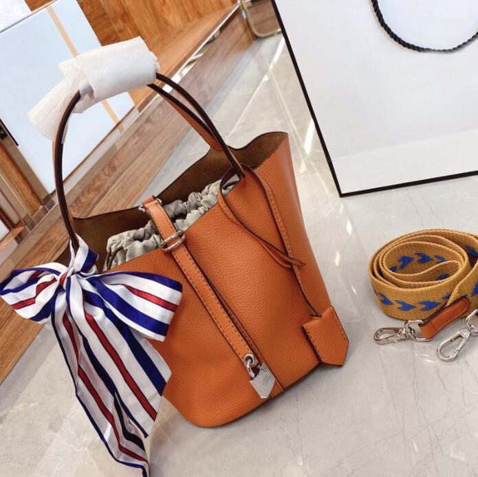 

Top Quality Women Bucket Handbags Shoulder Bags Casual Tote Pouch Vegetable Basket Drawstring Liner with Silk Scarf, Black