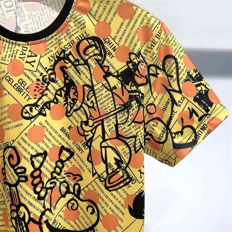

2021 Summer Fashion Men's T-shirt Short Sleeve Yellow Character Pattern Casual Personality Couple Top Two Colors, White;black