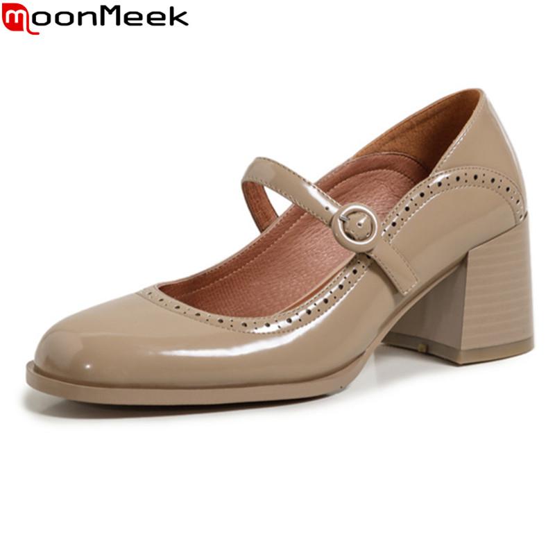 

MoonMeek 2021 Arrival High Heels Shoes Genuine Leather Women Party Casual Summer Fashion Mary Jane Ladies Dress, Black