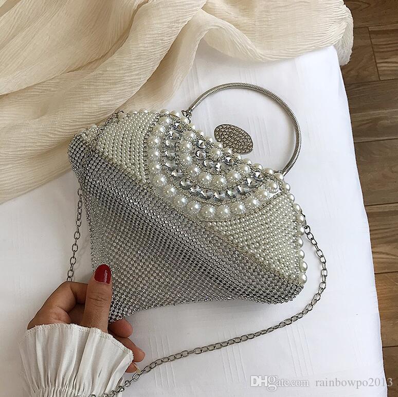 

Factory wholesale brand women bag summer fashion Pearl studdeds dinner shell handbag foreign gas studded tassel handbags fashions chain bags, Gold(boutique box)