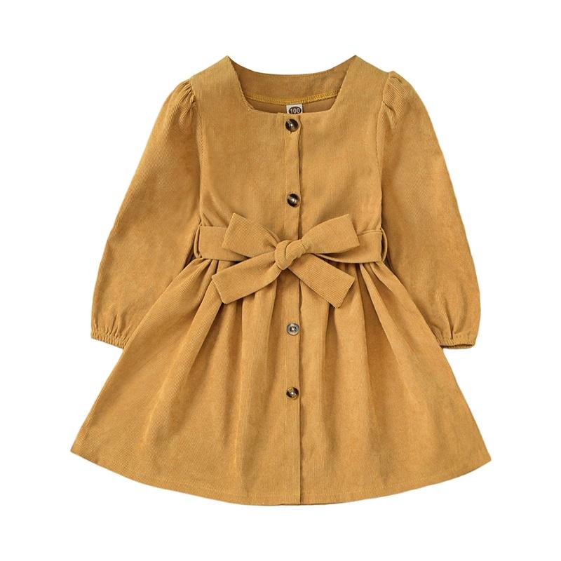 

Girl's Dresses Girl Dress Square Neck Long Lantern Sleeve Tie Up High Waist With Belt Solid Color Loose Hem Children's Clothing Skirt, Red;yellow