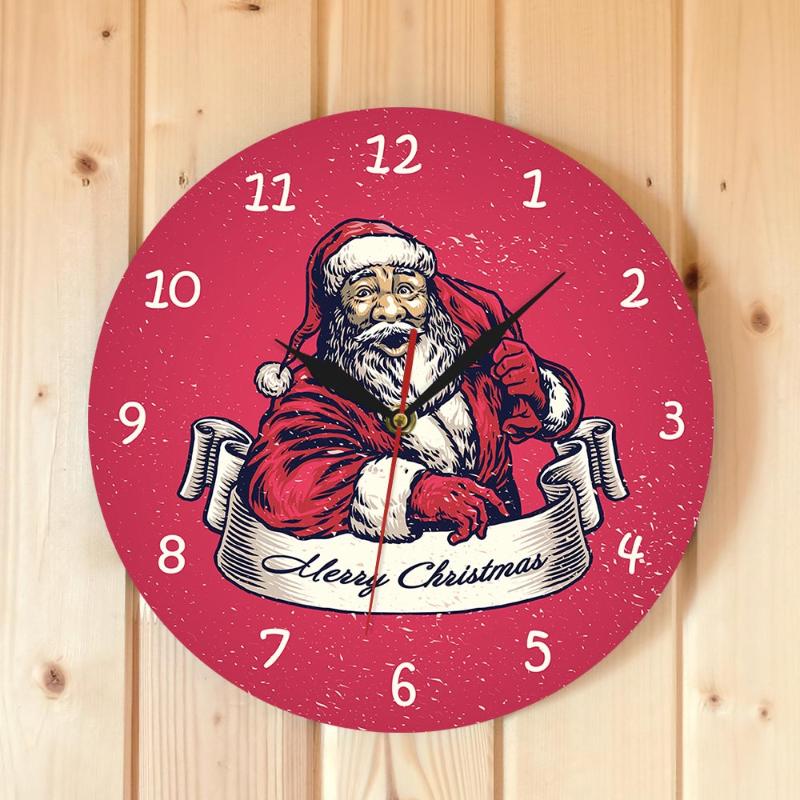 

Old Fashion Santa Clause Red Wall Decor Silent Movement Printed ClockMerry Christmas Holidays Clock Housewarming Gift Clocks