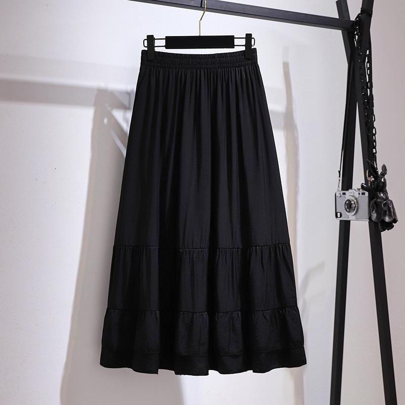 

Skirts 2021 Ladies Summer Plus Size Midi Skirt For Women Large Loose A-line Cotton Black Ruffle Pleated 3XL 4XL 5XL 6XL