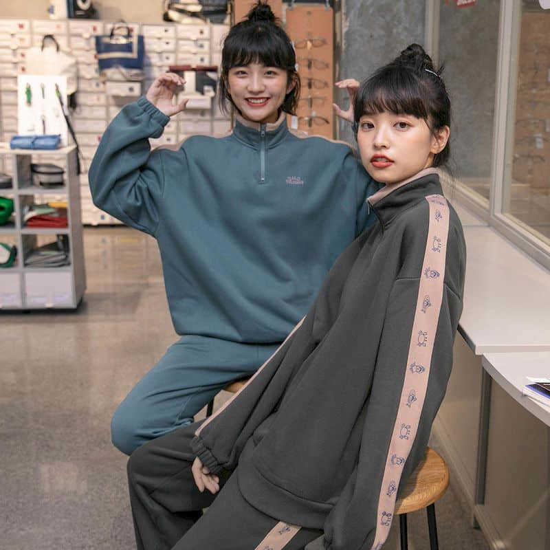 

Casual suit age-reducing western style fried street plus velvet thickened sweater radish pants thinner female student two-pieces 210526, Dark gray suit