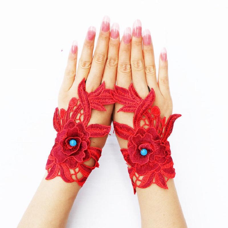 

Five Fingers Gloves Women Bracelet Red Lace Flower Retro Jewelry For Home Party Accessories Summer With Sun Protection