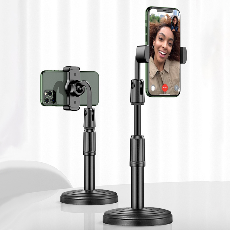 

Desktop Mobile Phone Holder Stand 360 Rotate for Facetime Live Streaming Shoot Video Youtube Round Base Smartphone, Black with packaging
