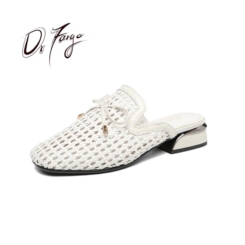 

Slippers DRFARGO Shoes Women Summer Fashion Slipper Square Toe 2.5cm Low Heel Bowtie Up Breathable Slip On Plus Big Size 34-43 HN185, Hn185 black