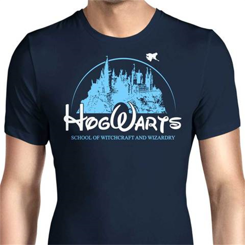 

Fashion cartoon castle print pattern round neck short-sleeved T-shirt for men and women, comfortable and casual, White;black