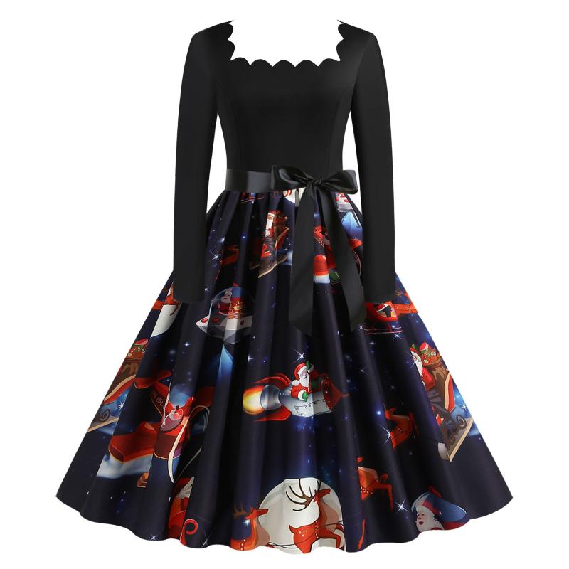 

Casual Dresses Evening Party Prom Dress Print Red V Neck Wrap High Waist Vintage Robe Women Christmas Gift, Black;gray