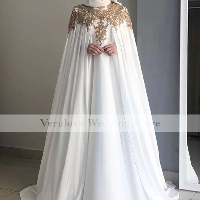

Long Sleeves High Neck Muslim Evening Dress 2021 Gold Appliques Abiye Elbiseleri Prom Caftan Vestido De Fiesta Boda