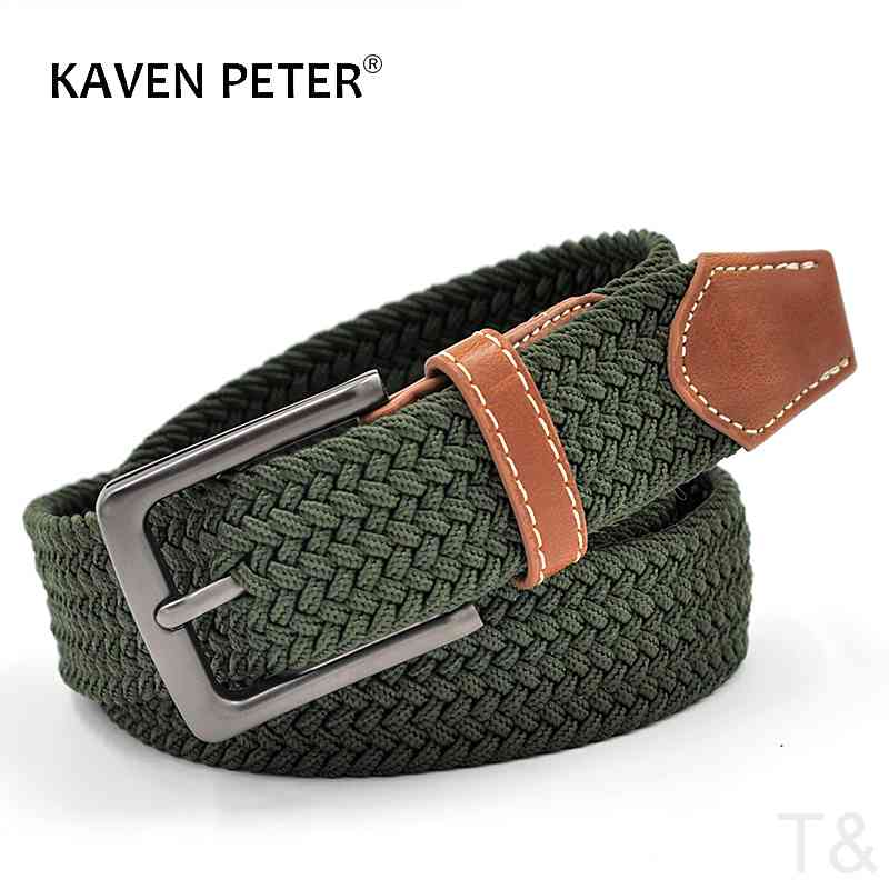 

Personality fashion belts Green Longer Elastic For Men Woven Braided Fabric Comfort Stretch Casual Wide Metal girdle cintos PO69, Black;green