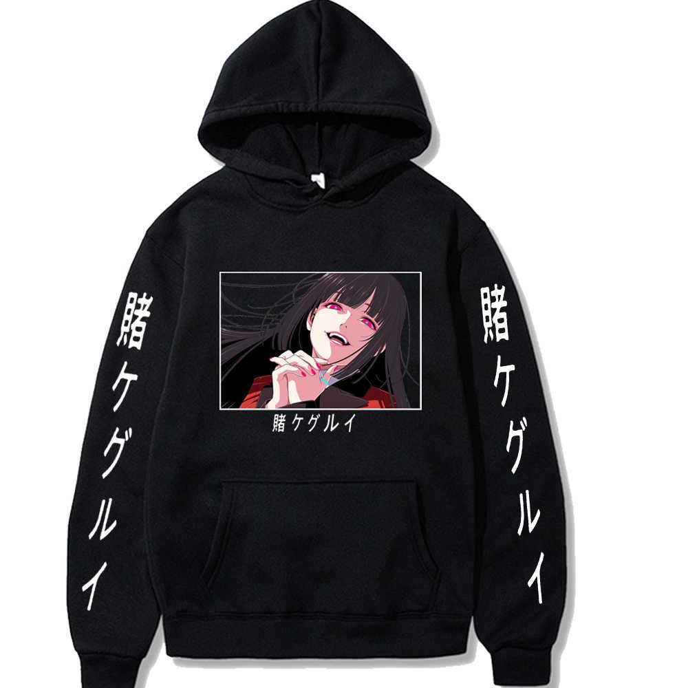 

Harajuku Kakegurui Unisex Hoodies Japanese Anime Yumeko Jabami Printed Men's Hoodie Streetwear Casual Sweatshirts X0601, Black