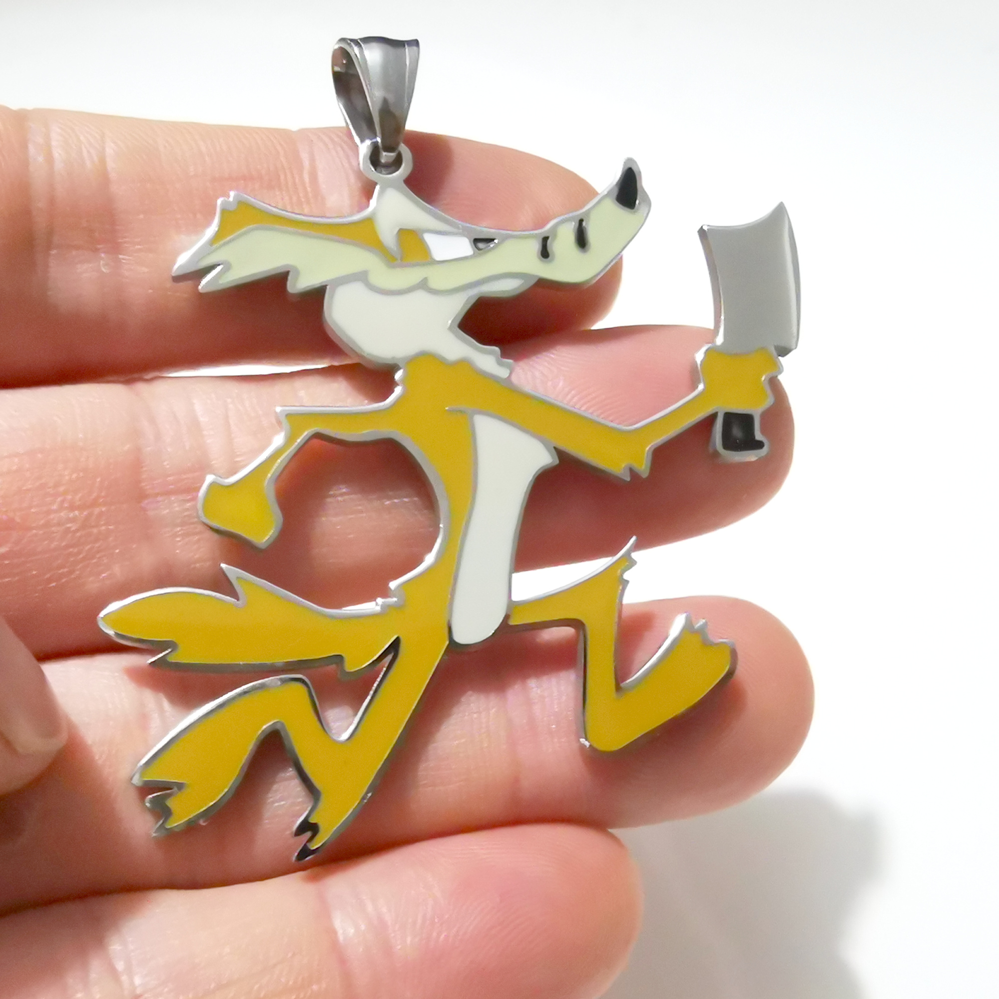 

Stainless Steel ICP Juggalo Wile E Coyote Pendant necklace Charms for Mens Gifts Jewelry Large 2inch W Ball chain 30''