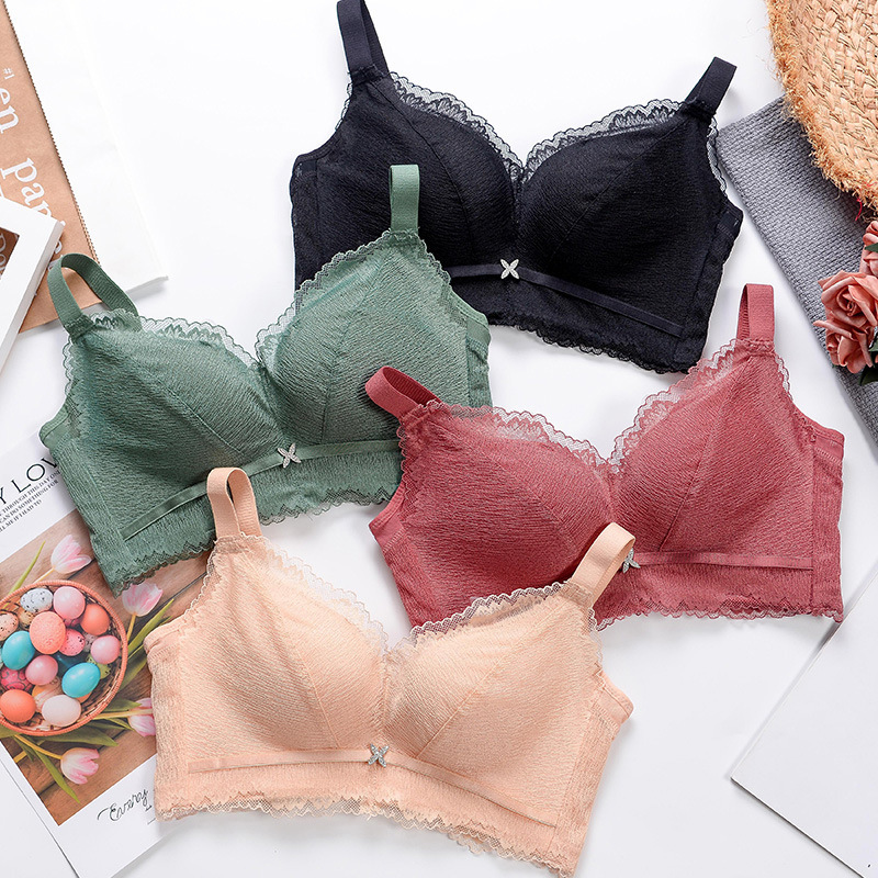 

bras sets embroidered lace traceless bra set gathers lingerie, Red;black