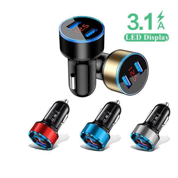 

2 in1 Led Digital Display Dual USB Universal Charger For iPhone 12 11 Samsung Huawei Car Mobile Phone Fast charging adapter