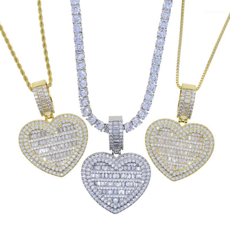 

Romantic 40mm Big Heart Charm Pendant Necklaces For Women Girl Necklace With 5mm Cz Paved Tennis Chain Jewelry Chains