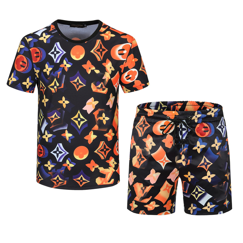 

2022 Casual Suit Mens Tracksuit Fashion Summer Sportwear Crew Neck Short Sleeves T-shirt+shorts 2 Color Option High Quality