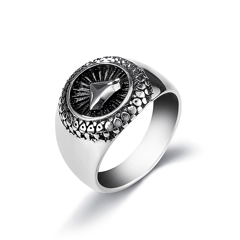 

Mens Antique Silver Plated Stainless Steel Diamond Pattern Ring for Gift