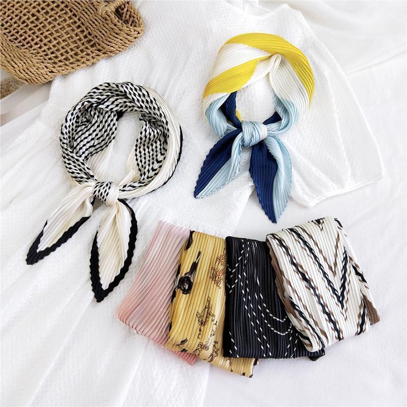 

Scarves 70x70cm Silk Satin Hair Bandana Scarf Foulard Cheveux Women Fashion Crinkle Small Square Neck Scarfs For Bag 20211