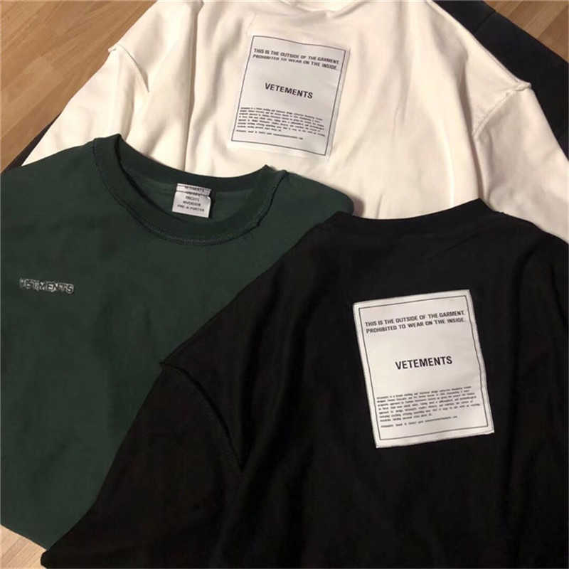 

Vetements T Shirt Black Green White Men Women Cotton Casual Top Tees Hip Hop Vetements T Shirts SH190907