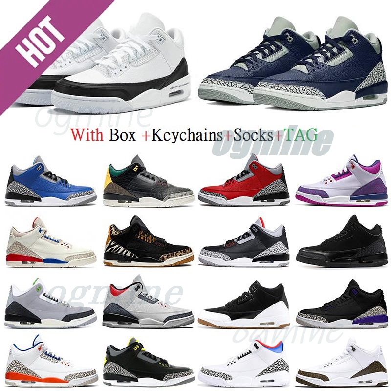 

[With Box] High Quality Jumpman 3 3s shoe UNC Fragment Red Black White Retro Cement Varsity Royal Flight Mens Outdoor Platform Sport Basketball Shoes