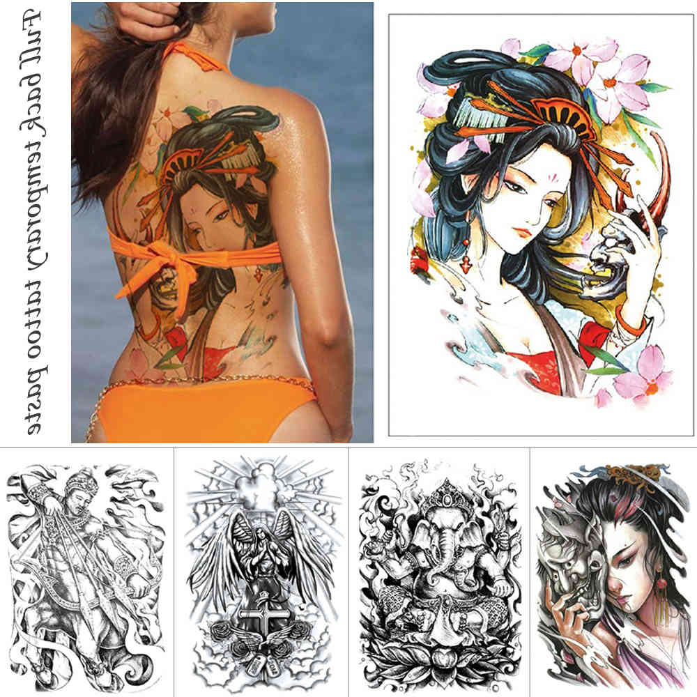 

Full back temporary paste Large fake tiger Elephant joss mythological figure Waterproof tattoo stickers men women