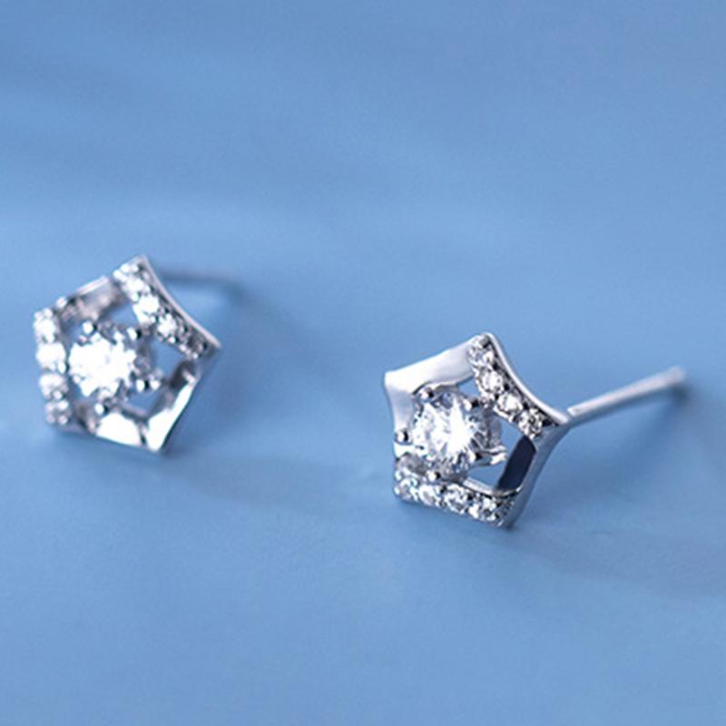

Stud 925 Sterling Silver Earrings Crystal Five-pointed Star For Women Wedding Jewelry Accessories, Golden;silver