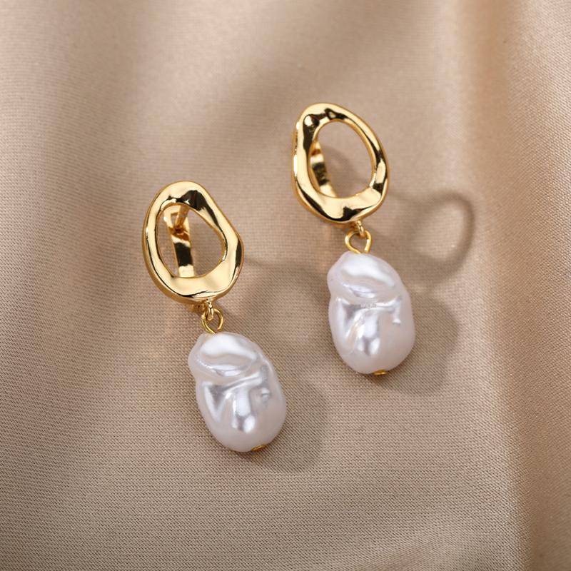 

Stud Pearl Drop Dangle Earrings For Women Vintage Sweet Baroque Earring Wedding Party Jewelry Accessories Christmas Gift Mujer, Golden;silver