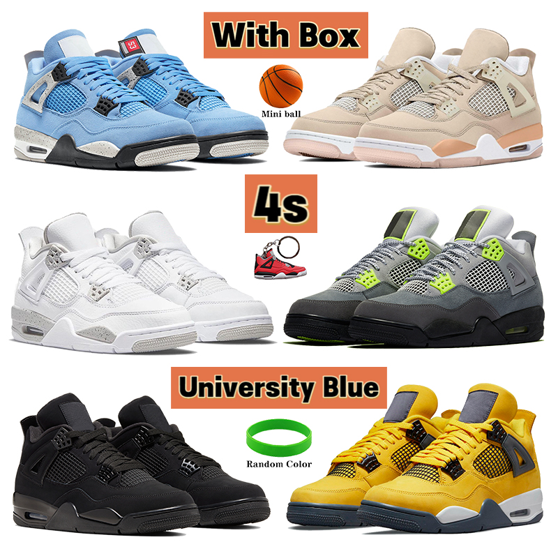 

With box university blue 4 4s Basketball Shoes shimmer white Oreo tour yellow black SE Neon cactus jack metallic green men women Sneakers, 25 40-47 rapotors