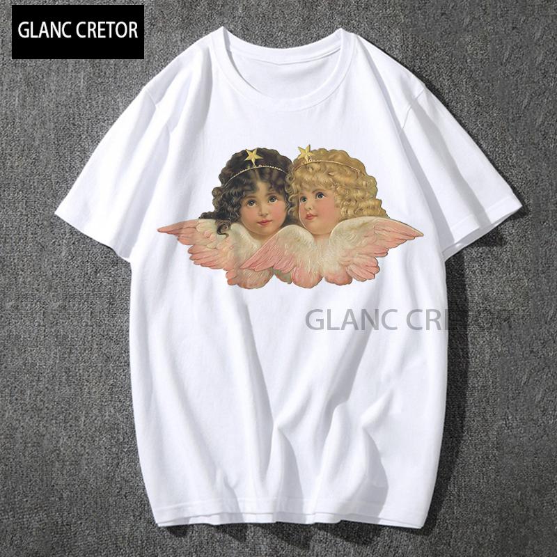 

Aesthetic Women's T-Shirt Baby Angel Print 2021 Summer Tshirt Harajuku Streetwear Short Sleeve T Shirt, 14288-white