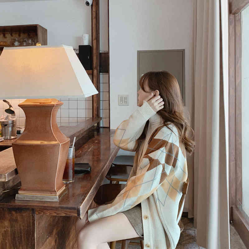 

Women's Sweaters Female sweater with v-neck, casual cardigan for spring and autumn fashion women, knitting shirt argyle sw8103 BRMA, 1# shoe box