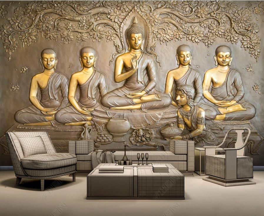 

Papel De Parede 3D Wallpapers Embossed Golden Buddha Background Wall Mural Room Decoration, As the picture shows