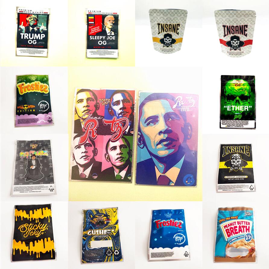 

3.5g printed biscuit California chuckles connected Mylar Bag Childproof resealable zipperBags Jungle boys bags for Runtz ZMOOTHIE Leardz