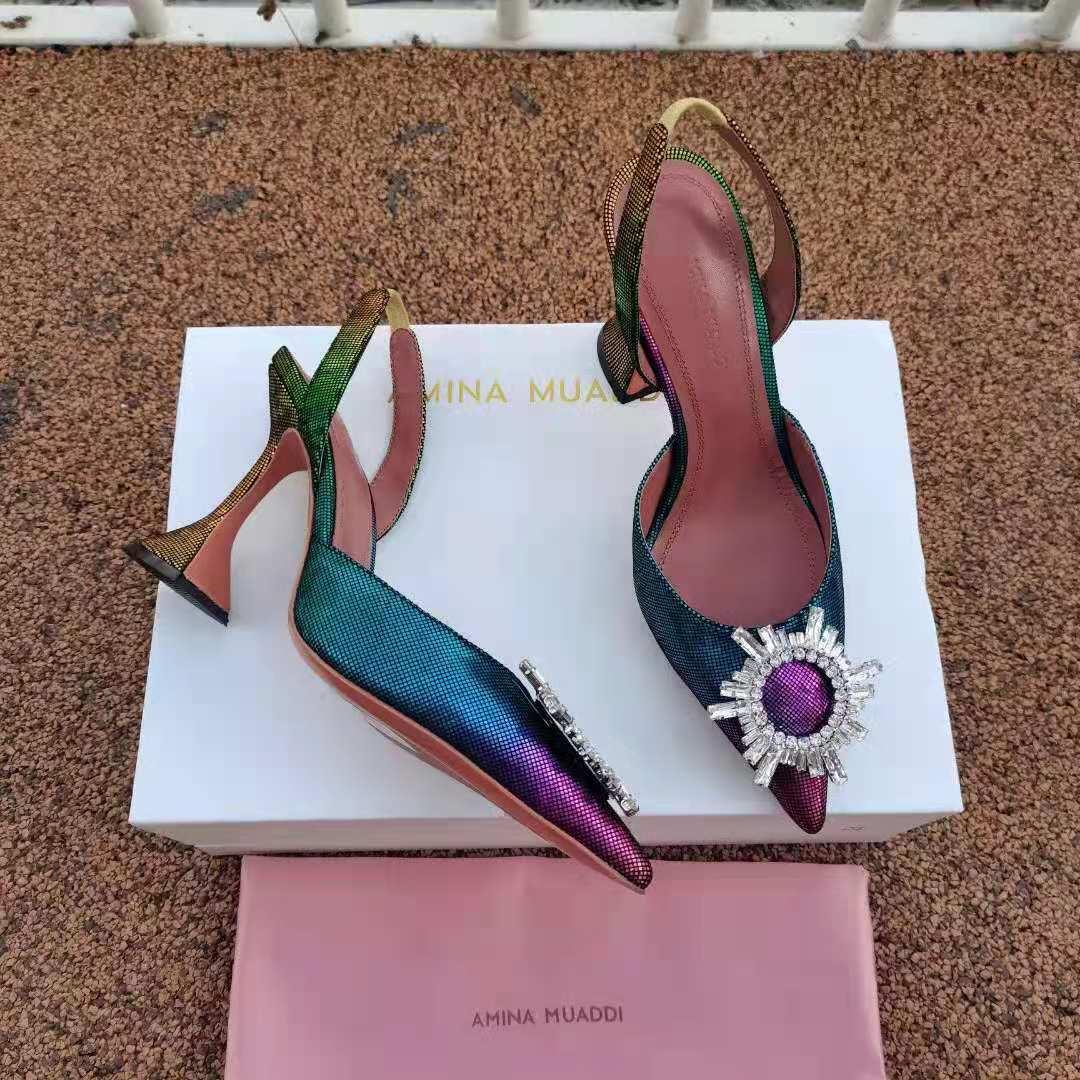 

AMINA MUADDI Fashion Season Shoes Amina Italy Muaddi Pumps Begum Rainbow Crystal Slingback Multicolor Sandals Wedding Party Show vSZ, As picture