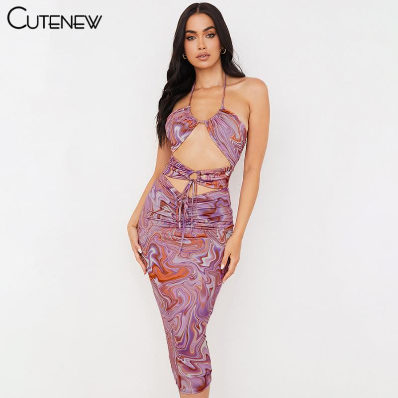 

Casual Dresses Cute Y2K Elegance Stripe Print Bandage Maxi Dress Womens 2021 Summer Sexy See Through Hollow Out Sleeveless Boho Lady, Black;gray