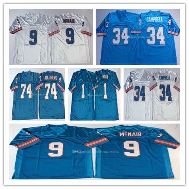 

Men' NCAA Oilers Vintage Cheap Football 34 Earl Campbell 9 Steve McNair 74 Bruce Matthews 1 Warren Moon Stitched Retro Blue White Jerseys, 74-blue