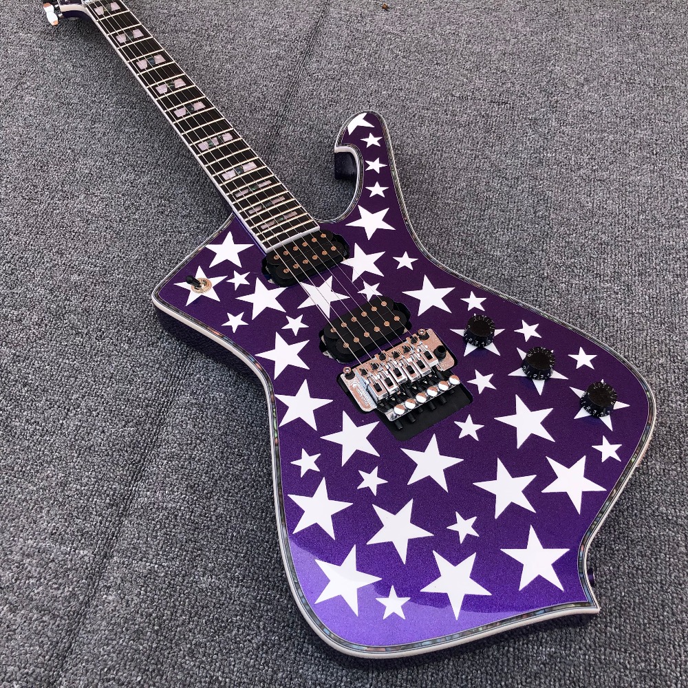 

White Zombie Jay Yuenger ICJ100WZ Iceman Galactic Electric Guitar Metallic Purple / Green Silver Star Top, Floyd Rose Tremolo Bridge, Pearl & Abalone Block Inlay